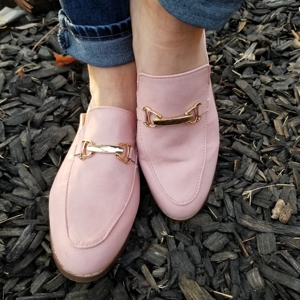 Pink Slip on Flat Mule Loafer W Gold Buckle - Picture 5 of 8